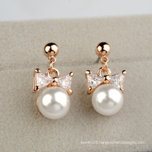2016 Artificial Pearl And Diamond Earring sweet bow pearl and zircon pendant earring